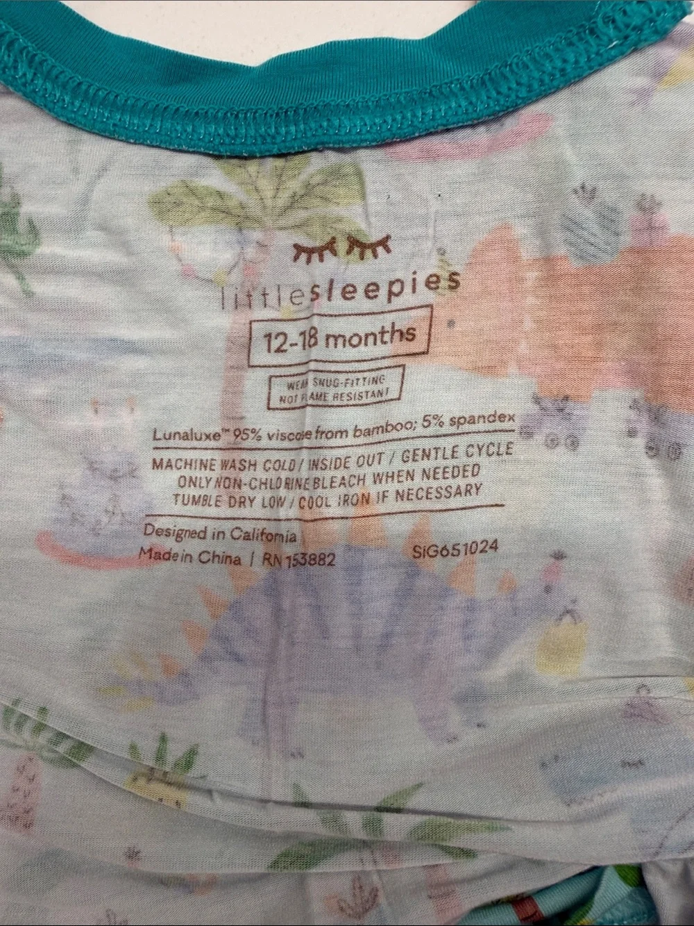 Little Sleepies Birthday Dino Print Pajama Set with Teal Cuffs